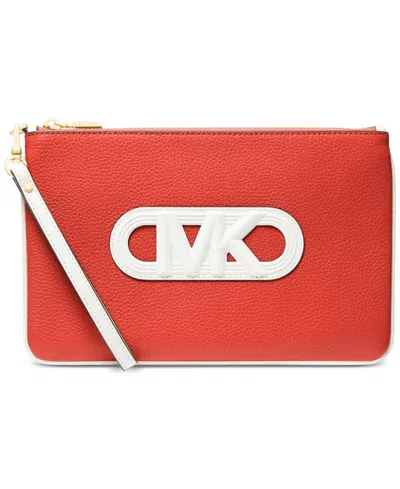 Michael Kors Michael  Jet Set Large Leather Top Zip Wristlet In Spiced Coral