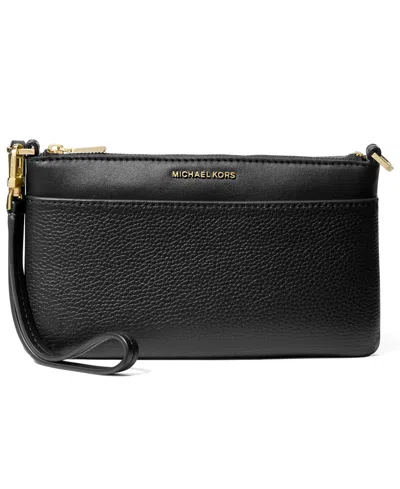 Michael Kors Michael  Jet Set Leather Top Zip Convertible Wristlet In Black