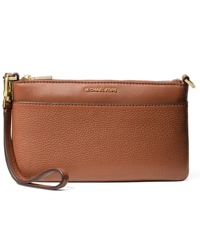 Michael Kors Michael  Jet Set Leather Top Zip Convertible Wristlet In Brown