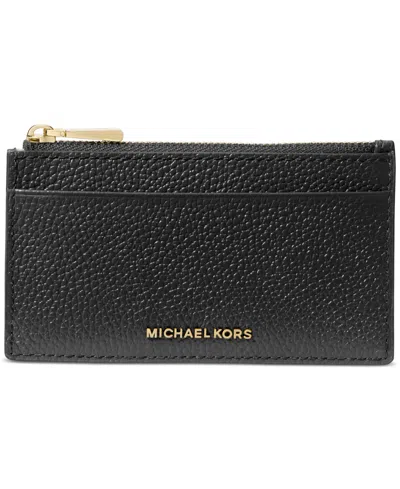 Michael Kors Michael  Jet Set Leather Zip Key Card Case In Black