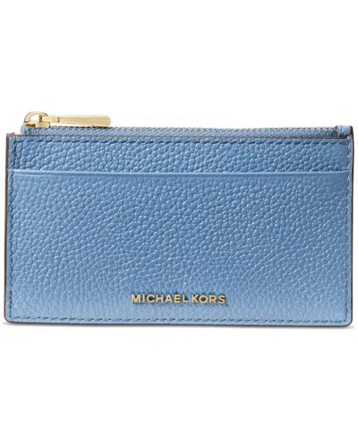 Michael Kors Michael  Jet Set Leather Zip Key Card Case In Blue