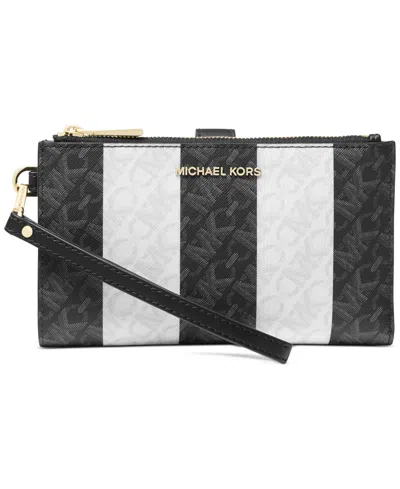 Michael Kors Michael  Jet Set Logo Double Zip Wristlet In Black Mult