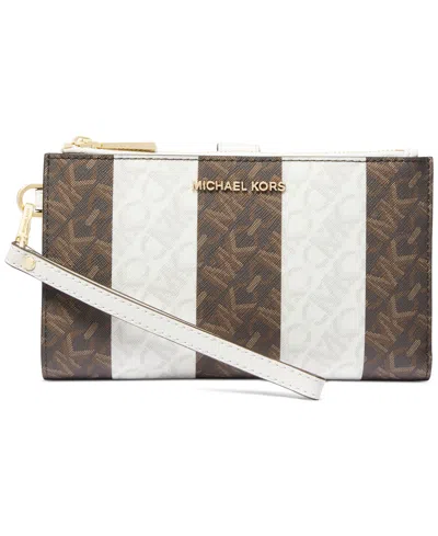 Michael Kors Michael  Jet Set Logo Double Zip Wristlet In Brown Mult