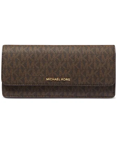 Michael Kors Michael  Jet Set Logo Large Flat Wallet In Brn,acorn