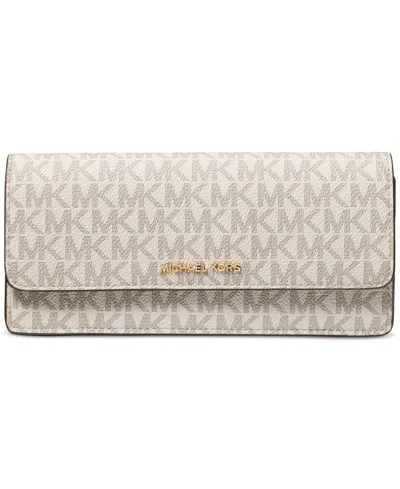 Michael Kors Michael  Jet Set Logo Large Flat Wallet In Vanilla,ac