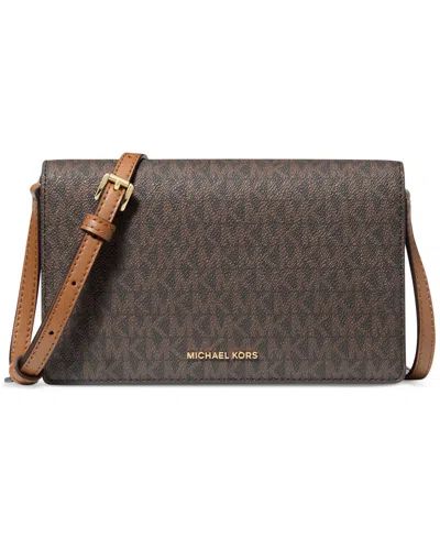 Michael Kors Michael  Jet Set Logo Medium Flap Crossbody In Brn,acorn