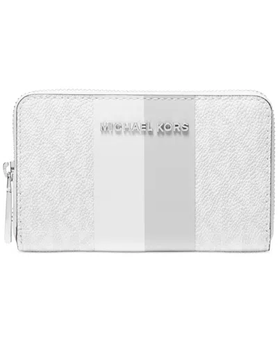 Michael Kors Michael  Jet Set Logo Small Zip Around Card Case In Opt,allum