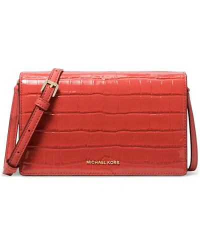 Michael Kors Michael  Jet Set Medium Flap Crossbody In Red