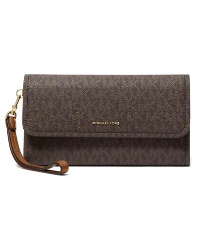 Michael Kors Michael  Jet Set Medium Flap Double Zip Wristlet In Brown,acorn