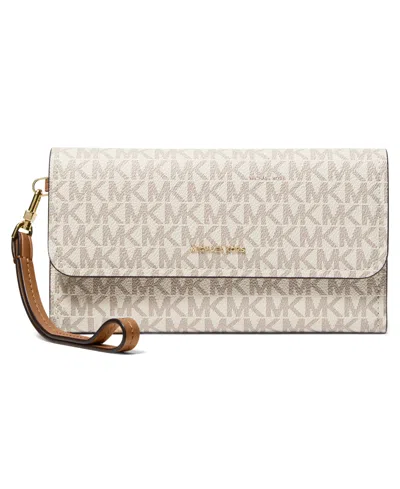 Michael Kors Michael  Jet Set Medium Flap Double Zip Wristlet In Vanilla,acorn