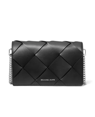 Michael Kors Michael  Jet Set Small Flap Chain Leather Crossbody In Black