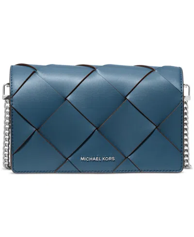 Michael Kors Kids' Michael  Jet Set Small Flap Chain Leather Crossbody In Dark Chambray