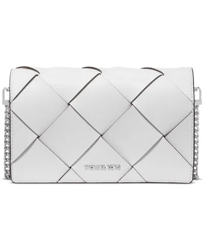 Michael Kors Michael  Jet Set Small Flap Chain Leather Crossbody In Optic White
