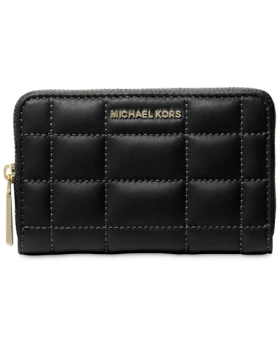 Michael Kors Michael  Jet Set Small Leather Zip Around Card Case In Black
