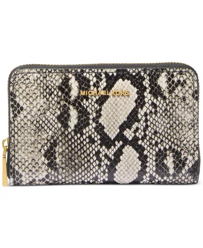 Michael Kors Michael  Jet Set Small Leather Zip Around Card Case In Brown