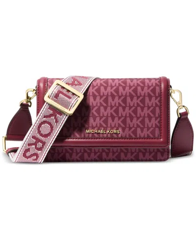 Michael Kors Michael  Jet Set Small Logo Nylon Crossbody In Burgundy