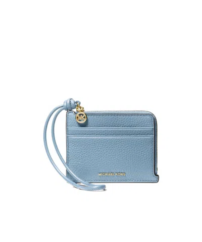 Michael Kors Michael  Jet Set Small Pebbled Leather Wristlet Card Case In Blue