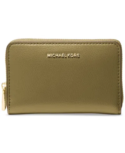 Michael Kors Michael  Jet Set Small Zip Around Card Case In Green