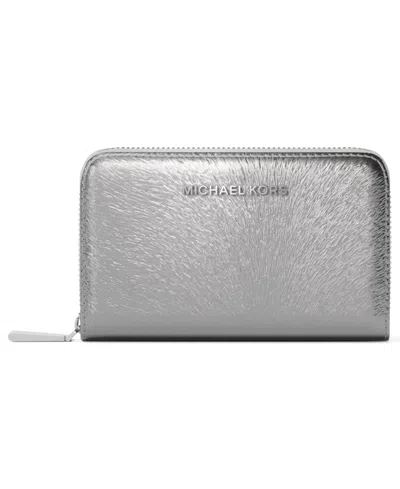 Michael Kors Michael  Jet Set Small Zip Around Card Case In Silver