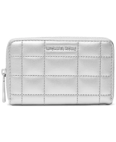 Michael Kors Michael  Jet Set Small Zip Around Card Case In Silver