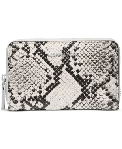 Michael Kors Michael  Jet Set Small Zip Around Leather Card Case In Aluminum
