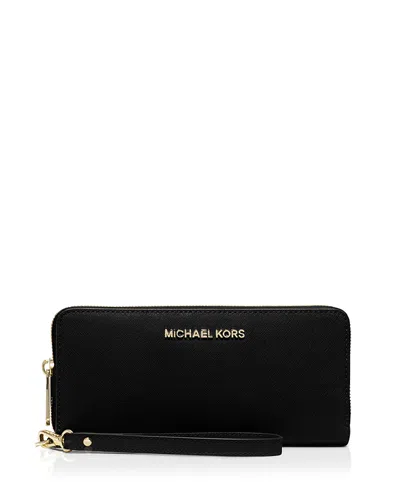 Michael Kors Michael  Jet Set Travel Continental Wallet In Black/gold