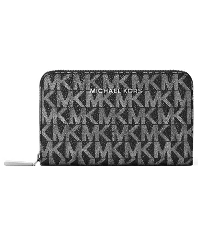 Michael Kors Michael  Jet Set Zip Around Card Case Wallet In Black