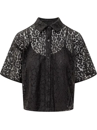 Michael Kors Michael  Lace Crop Down Shirt In Black