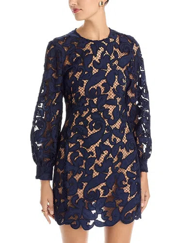 Michael Kors Michael  Lace Long Sleeve Mini Dress In Blue