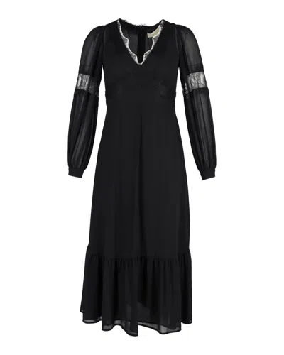 Michael Kors Michael  Lace-trimmed Midi Dress In Black Silk