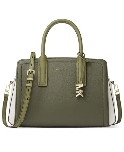 Michael Kors Michael  Laila Medium Color-block Leather Satchel In Green