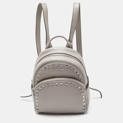 Michael Kors Michael  Leather Abbey Studded Backpack In Grey