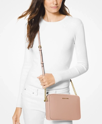 Michael Kors Michael  Leather Jet Set East West Crossbody In Soft Pink,gold