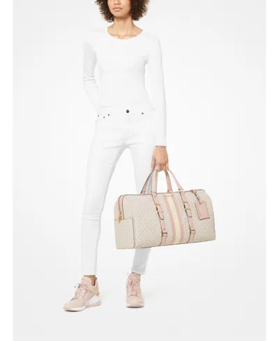 Michael Kors Michael  Logo Bedford Travel Extra Large Weekender In Vanilla,soft Pink,gold