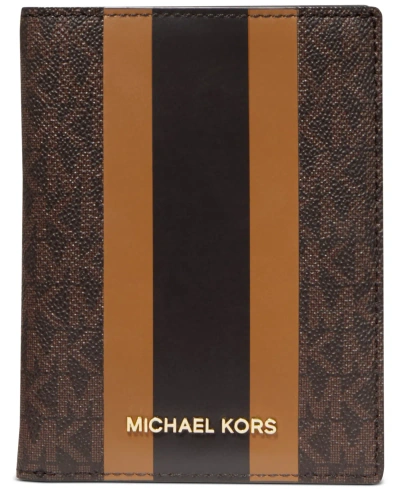 Michael Kors Michael  Logo Bedford Travel Passport Wallet In Brown,acorn