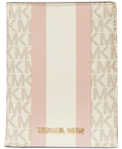 Michael Kors Michael  Logo Bedford Travel Passport Wallet In Vanilla,soft Pink