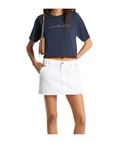 Michael Kors Michael  Logo Embossed T-shirt In Blue