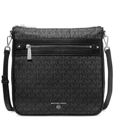 Michael Kors Michael  Logo Jet Set Charm Small North South Crossbody In Black,silver