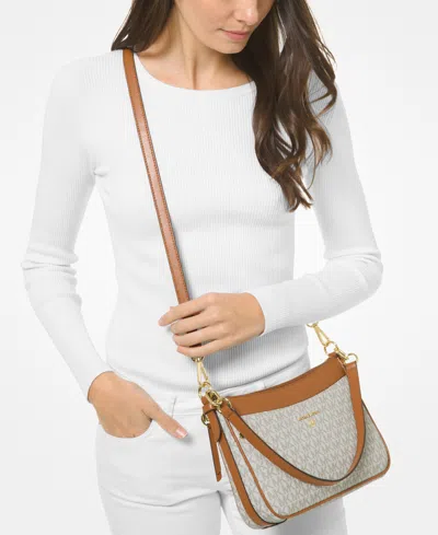 Michael Kors Michael  Logo Jet Set Charm Top Zip Pochette Shoulder Bag In Vanilla,acorn