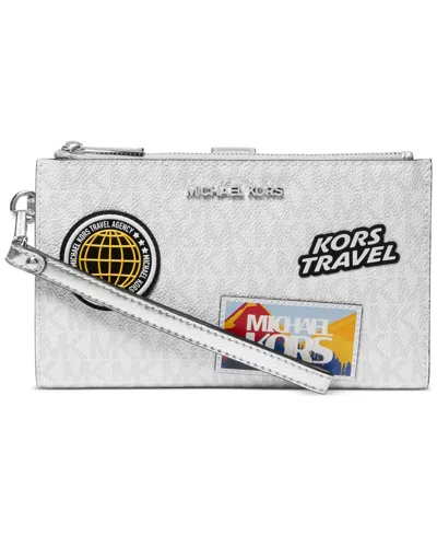 Michael Kors Michael  Logo Jet Set Double-zip Wristlet In Optic White,allum