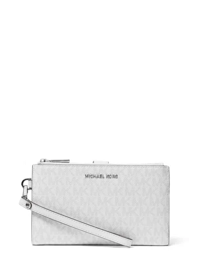 Michael Kors Michael  Logo Jet Set Double-zip Wristlet In Optic White,allum