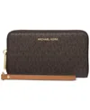 Michael Kors Michael  Logo Jet Set Flat Multifunction Phone Case In Brown,gold