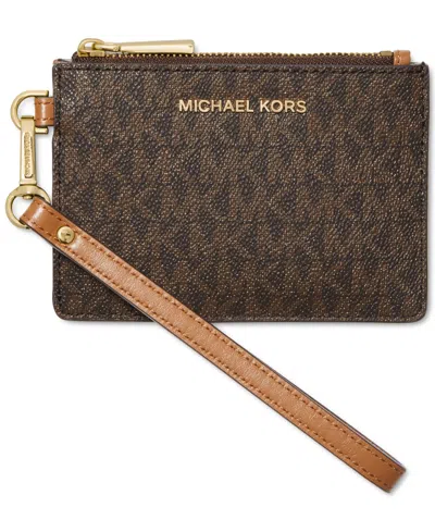 Michael Kors Michael  Logo Jet Set Small Coin Purse In Brown,gold