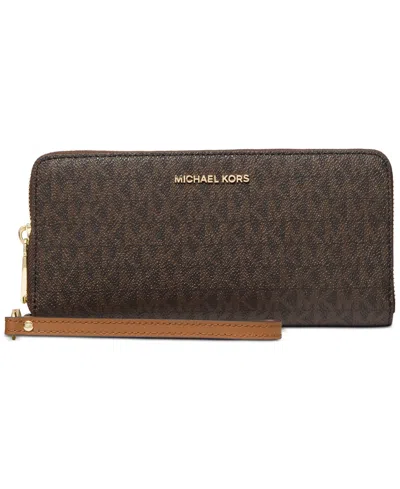 Michael Kors Michael  Logo Jet Set Travel Continental In Brown