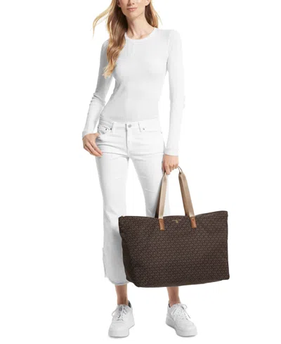 Michael Kors Michael  Logo Jet Set Travel Large Packable Tote In Brown,acorn