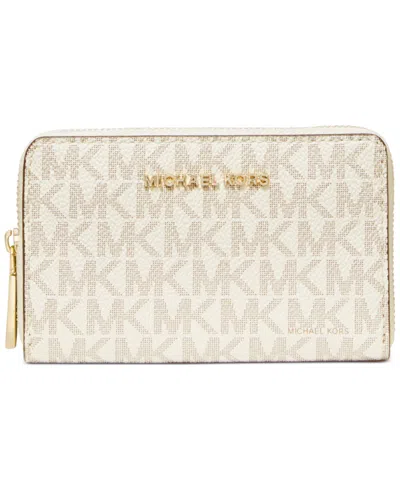 Michael Kors Michael  Logo Jet Set Zip-around Card Case In Brown