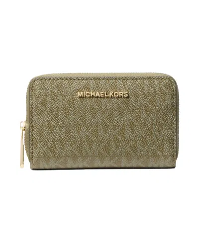 Michael Kors Michael  Logo Jet Set Zip-around Card Case In Green