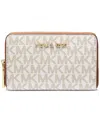 Michael Kors Michael  Logo Jet Set Zip-around Card Case In Vanilla,luggage