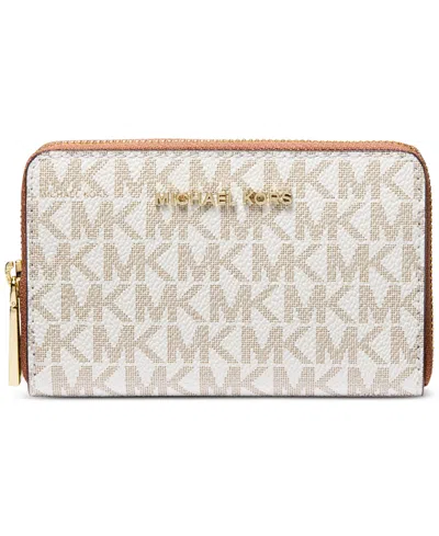 Michael Kors Michael  Logo Jet Set Zip-around Card Case In Vanilla,luggage