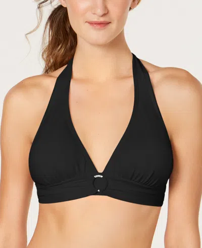 Michael Kors Michael  Logo-ring Halter Bikini Top, Created For Macy's In Black
